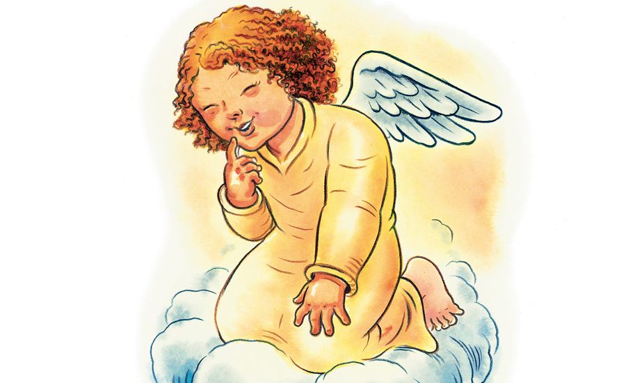 An artist's rendering of a red-haired cherub