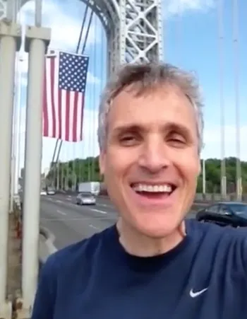 Rick Hamlin singing by the George Washington Bridge in Manhattan.