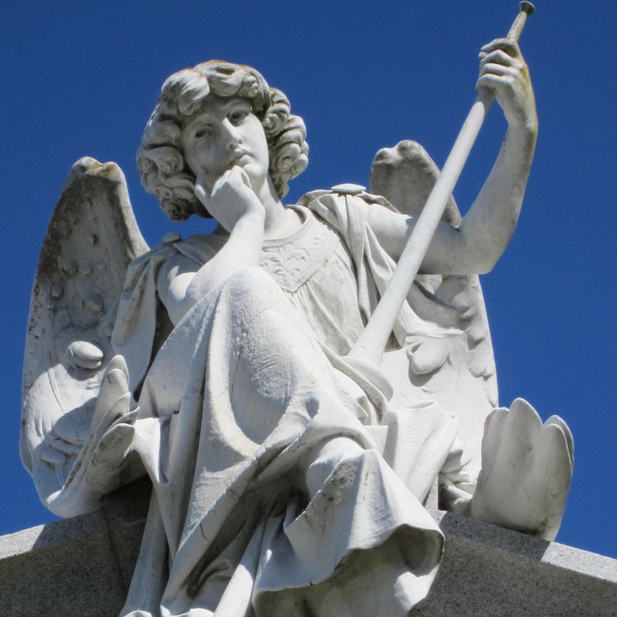 This inspiring angel looks down from the roof of the Joseph Cuneo mausoleum.