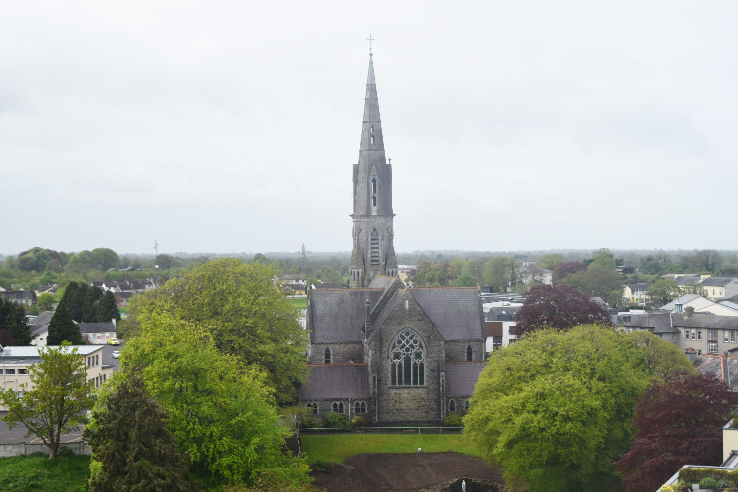 Church at County Meath, Ireland, shot from the top of Trim Castle
