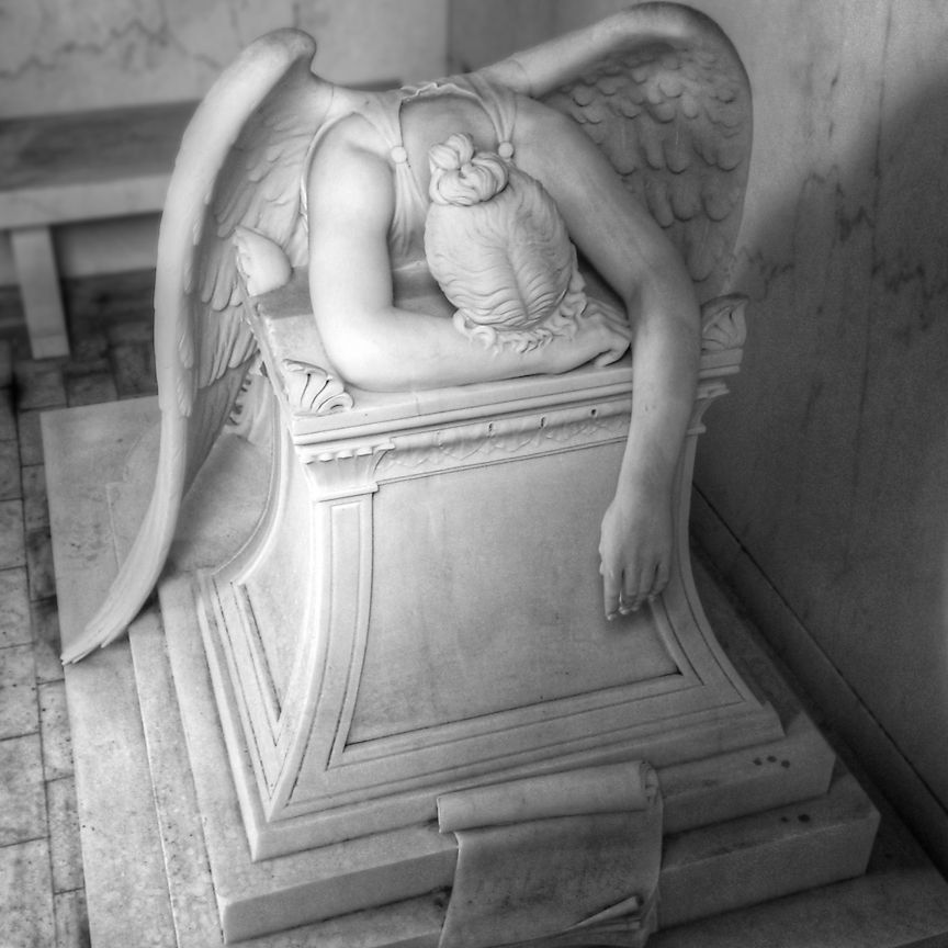 A grieving angel weeps over philanthropist Chapman H. Hyams' family tomb