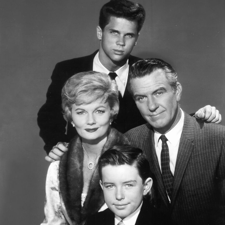 Hugh Beaumont as Ward Cleaver with his TV family on Leave It to Beaver