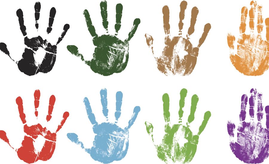 multicolored images of handprints we are all God's handprints, made in his image