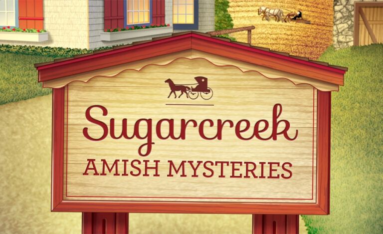 A sign that reads Sugarcreek Amish Mysteries, a new Amish fiction series