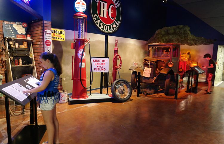 Guideposts: Visitors stroll among the engaging and informative exhibitions at the Route 66 Museum in Clinton, OK