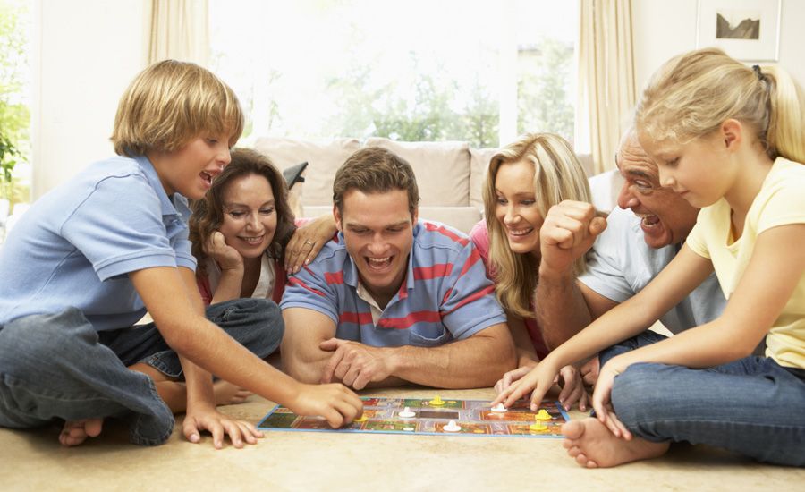 Family playing a game