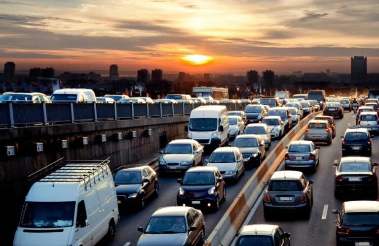 Heavy traffic on a busy highway.