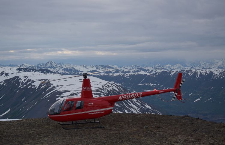 Alpine Air helicopter in Alaska near Winterlake Lodge