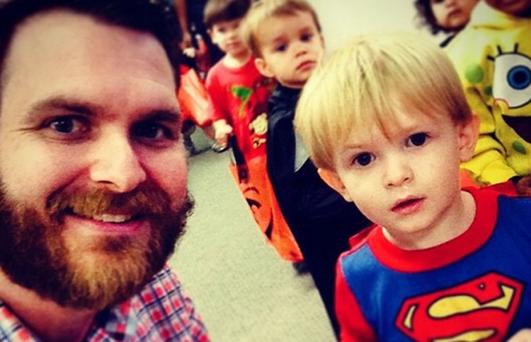 Guideposts: Jason poses with his youngest son, Coleson, who sports a Superman costume