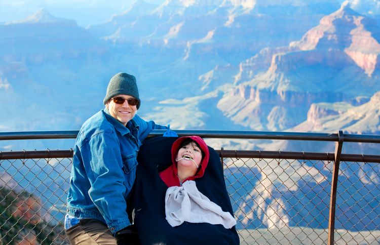 A father brings his severely disabled son to the Grand Canyon, expressing  Matthew 25:40