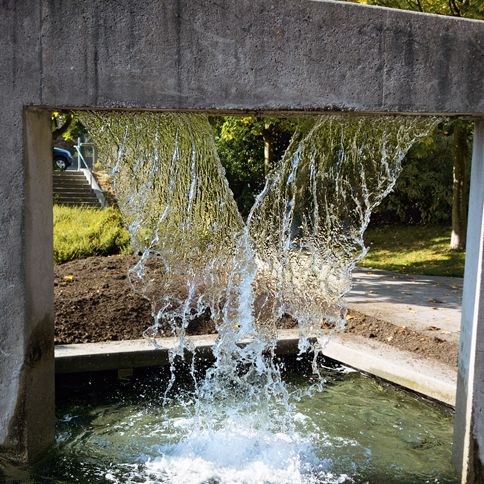 Guideposts: Streaming water in a contemporary fountain resembles an angel
