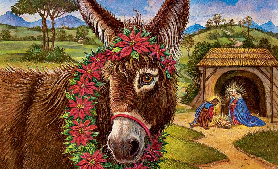 Guideposts: An artist's rendering of a donkey at the manger