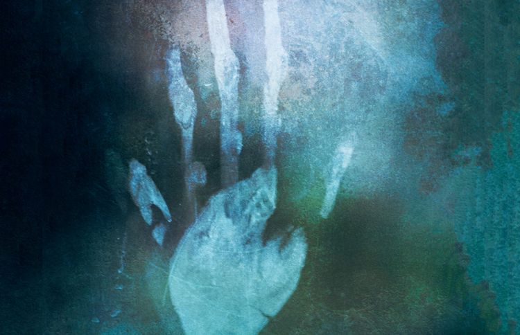 Guideposts: An artist's rendering of a mysterious handprint on a mirror of blue and green