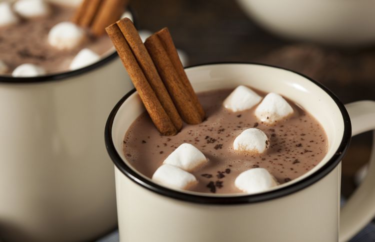 Guideposts: Mugs of hot chocolate with marshmallows and cinnamon sticks