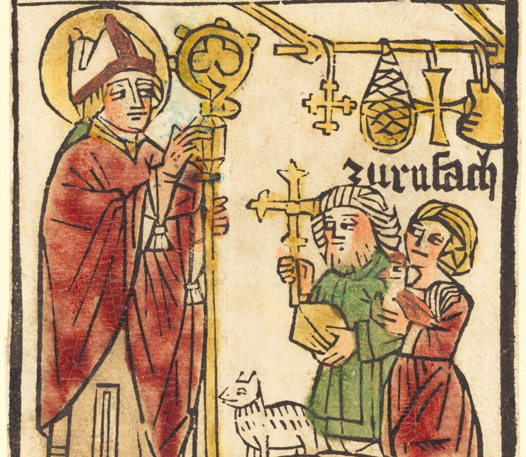 Artistic drawing of Saint Valentine performing a wedding