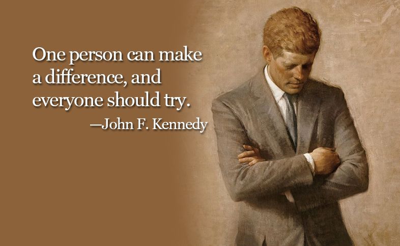 Portrait painting of John F. Kennedy with a presidents day quote