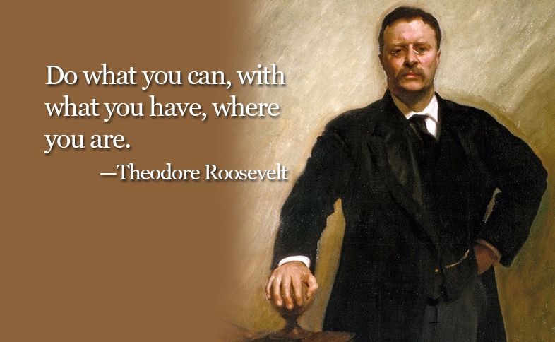 Portrait of Theodore Roosevelt with presidents day quote