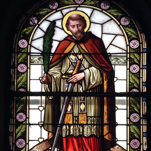 Stained glass window of Saint Valentine