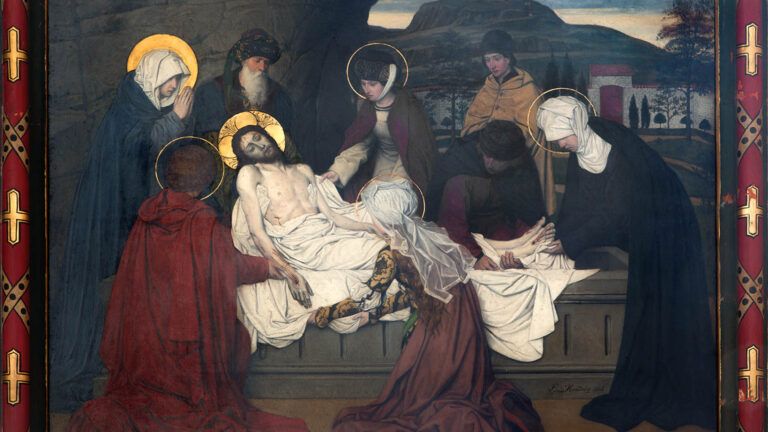 Jesus burial from the Easter story in Cathedral of Our Lady in Belgium