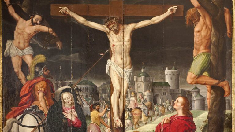 The Crucifixion of Jesus in the Easter story from St. Baaf's Cathedral in Belgium