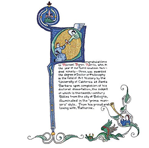 Guideposts: A picture of Kate Norris' embroidered take on an illuminated Bible