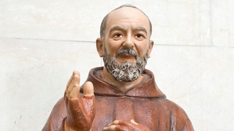 Royalty-free stock image: Statue of Padre Pio inside the modern church of Saints Peter and Paul at Eur in Rome