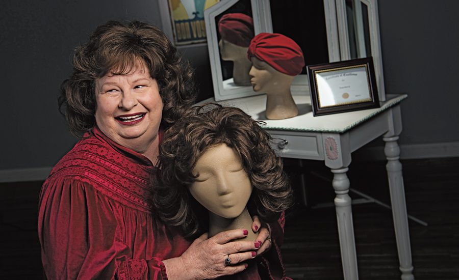 Debra Downing with her "friend," Bertha the wig