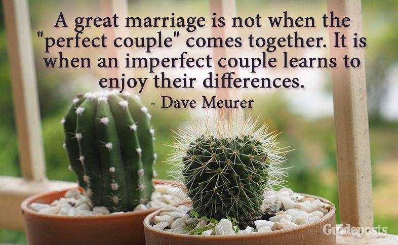 A great marriage is not when the "perfect couple" comes together. It is when an imperfect couple learns to enjoy their differences. –Dave Meurer