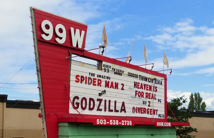 The venerable marquee outside the 99W Drive-in in Newberg, Oregon