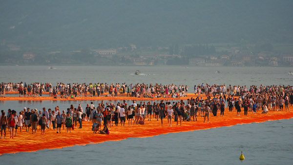A view of the installation 'The Floating Piers' on the Iseo Lake by the Bulgarian artist Christo