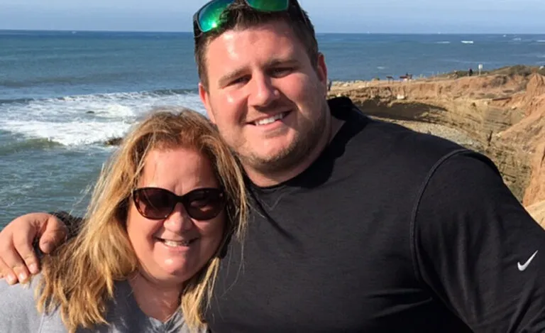 Joanna Kovacs and her son, Joe, near the beach at Chula Vista, California, where Joe trained for the Olympic Trials