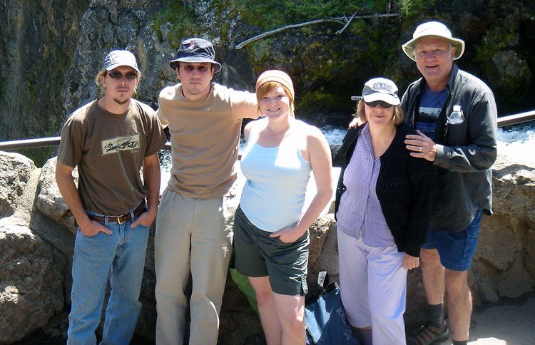 This photo shows Ashley's family during a 2007 trip to Montana (l-r) Josh, Blake, Ashley, Gay, Phil.