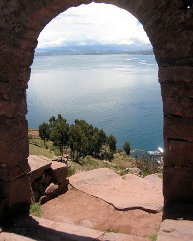 The view from the island of Taquille in Lake Titicaca, the world’s highest navigable lake and the largest in South America