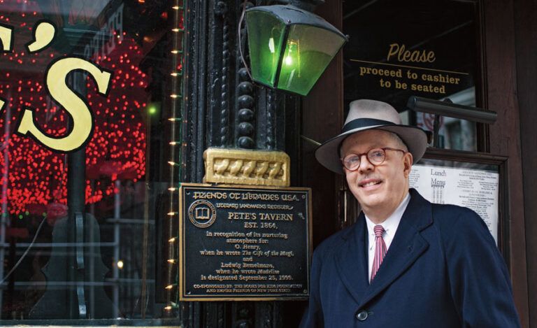 Guideposts staffer and NYC tour guide Brett Leveridge outside of Pete's Tavern, where O. Henry wrote Gift of the Magi