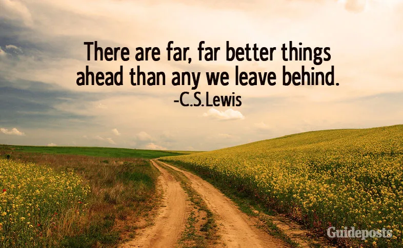 A country road with C.S. Lewis quotes