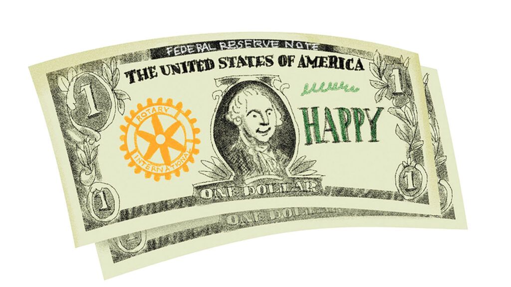 An artist's rendering of a stack of very happy dollar bills