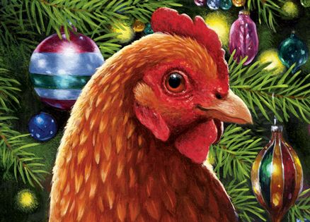 An artist's rendering of Goldie, the Christmas chicken