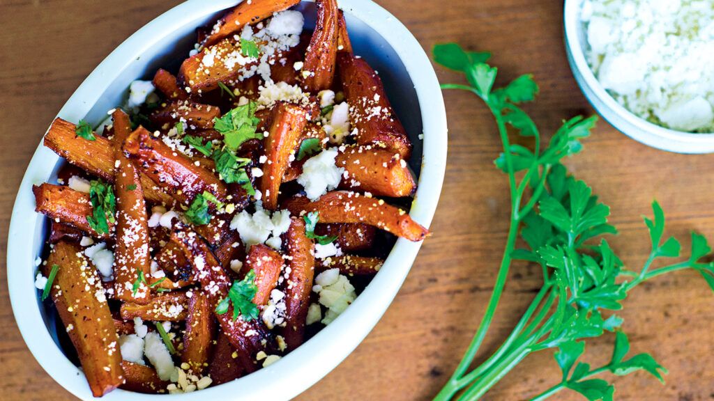 Candied Carrots with Crumbled Feta Cheese