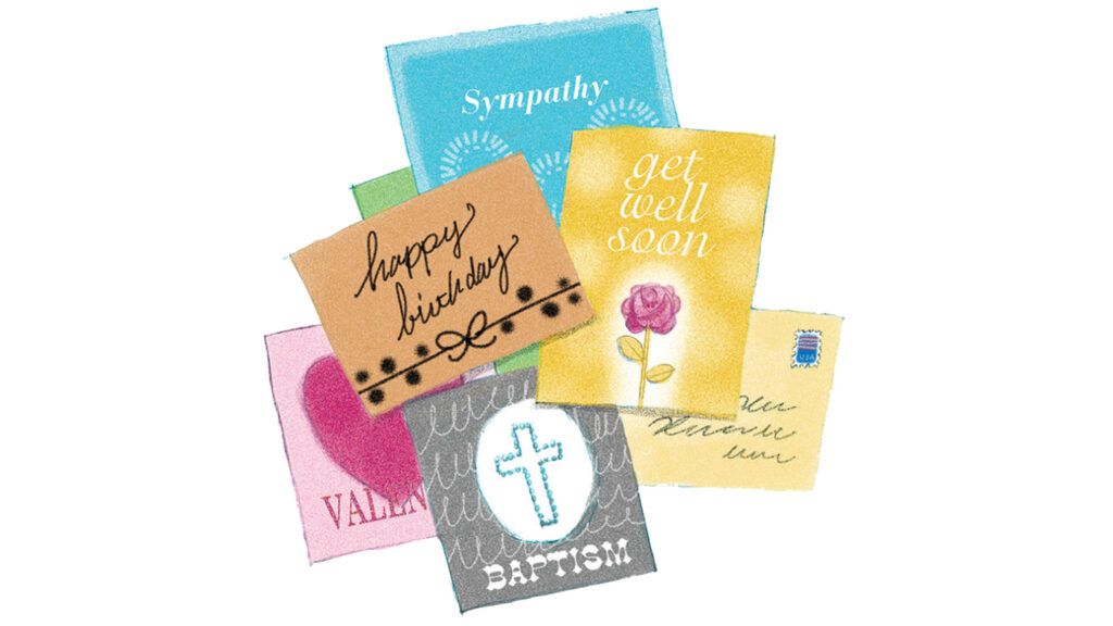An artist's rendering of an assortment of greeting cards