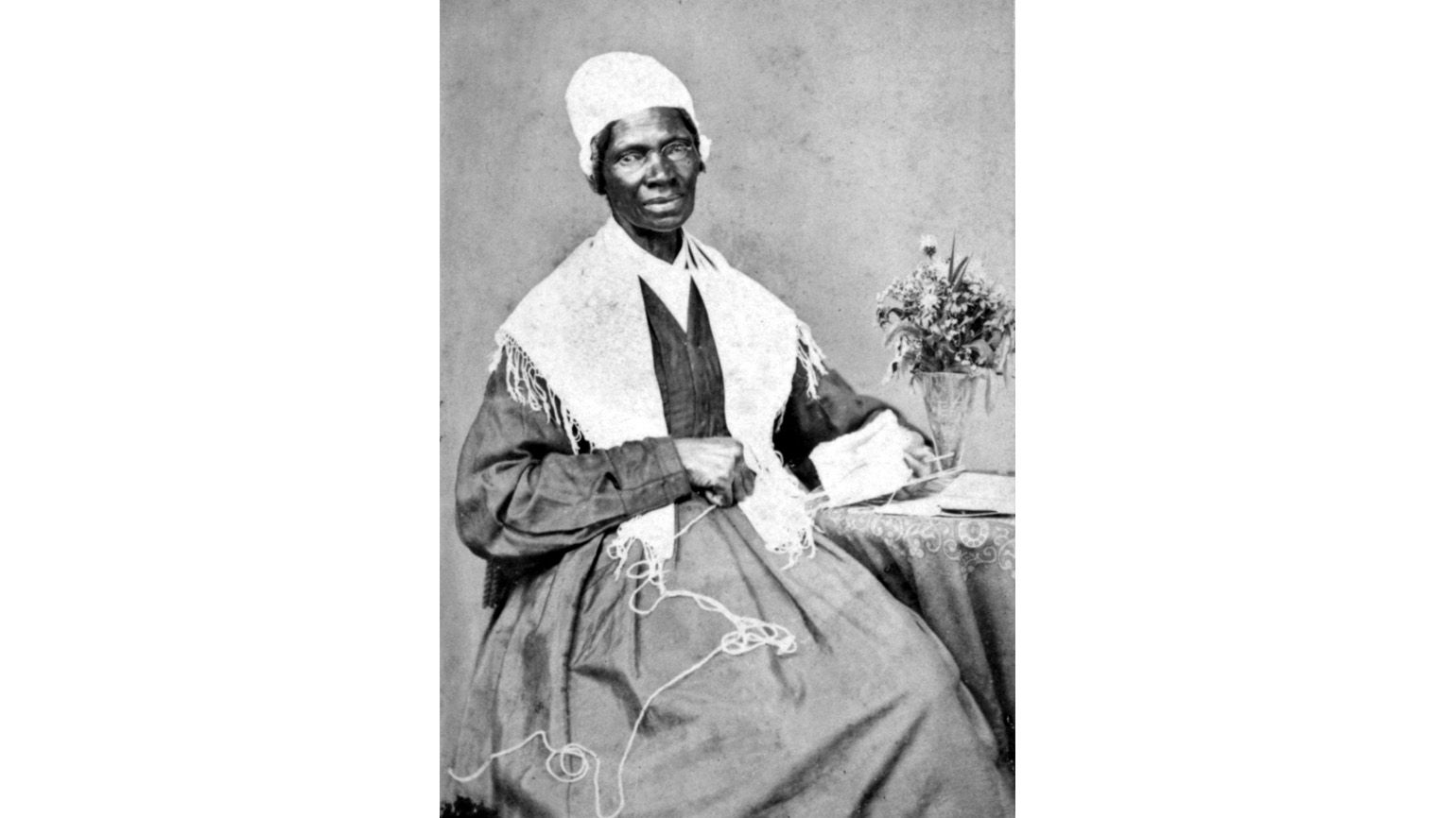 Sojourner Truth sits in a chair as an inspiring person for Black History Month