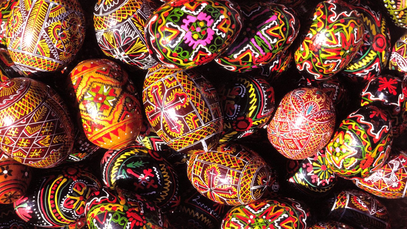 A collection of intricately patterned eggs from Athens, Greece