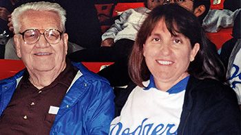 Kathryn Cron with her grandfather at a Dodgers game