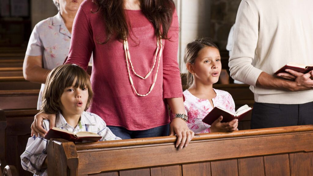 Children singing in church.