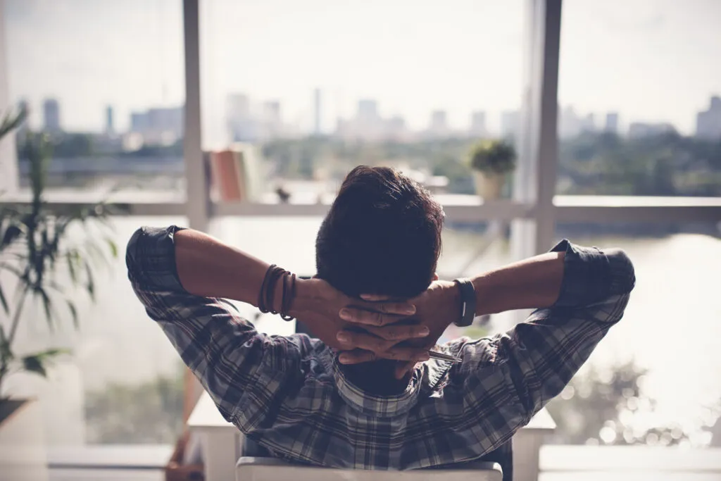 Man taking break during work