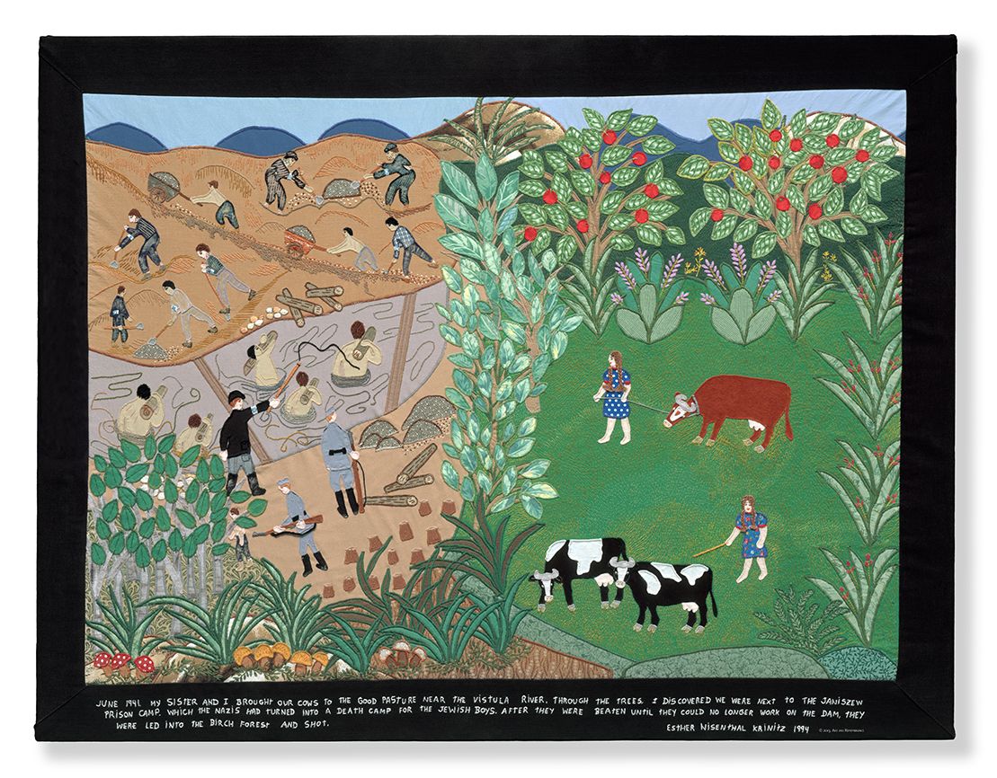 An Esther Krinitz tapestry entitled Janislew Prison Camp