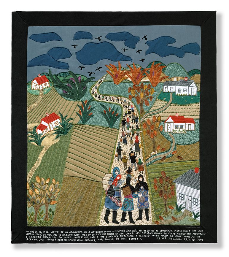 An Esther Krinitz tapestry entitled The Road To Kraśnik