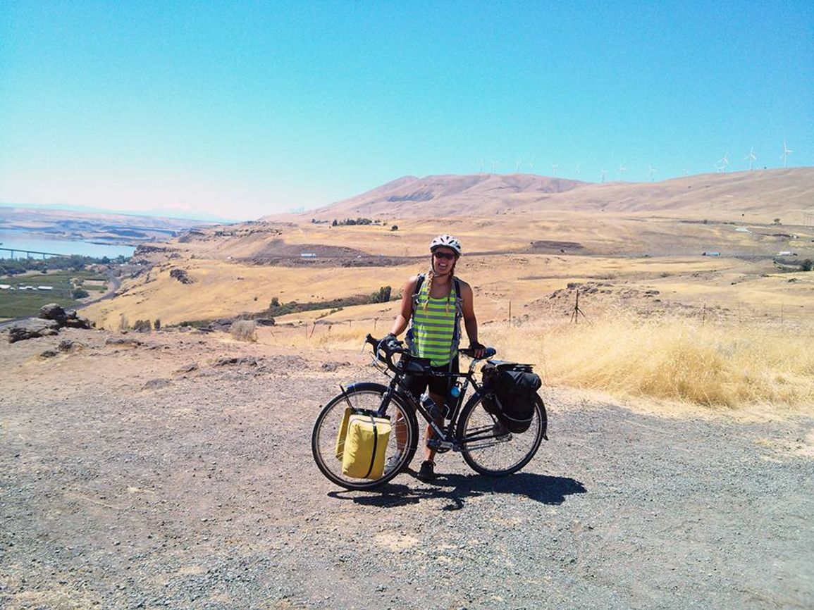 Deborah takes in the scenery from a spot overlooking the Columbia River Gorge near Maryhill, Washington.
