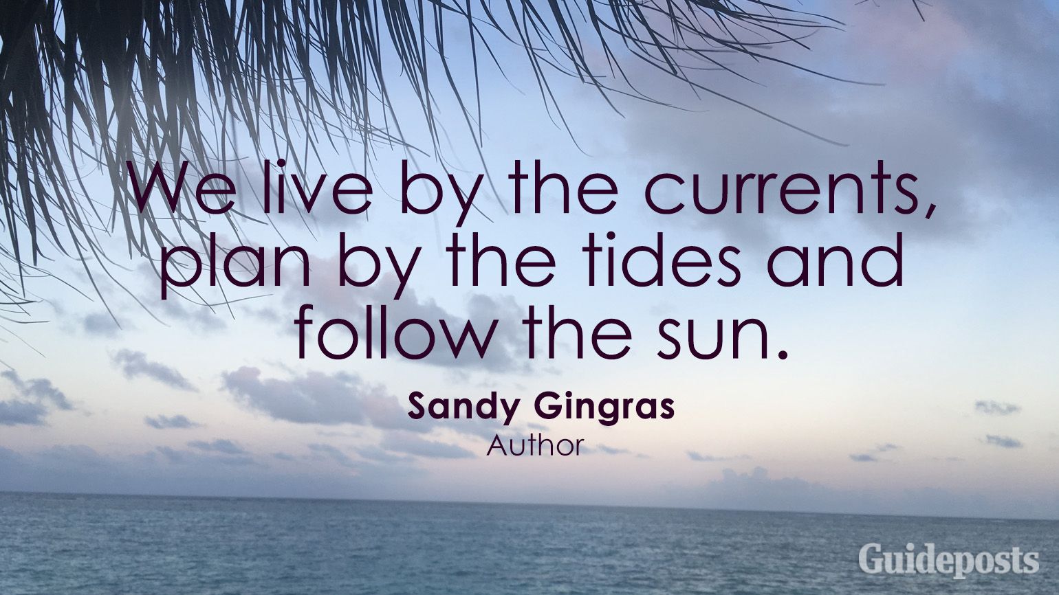 We live by the currents, plan by the tides and follow the sun. Sandy Gingras