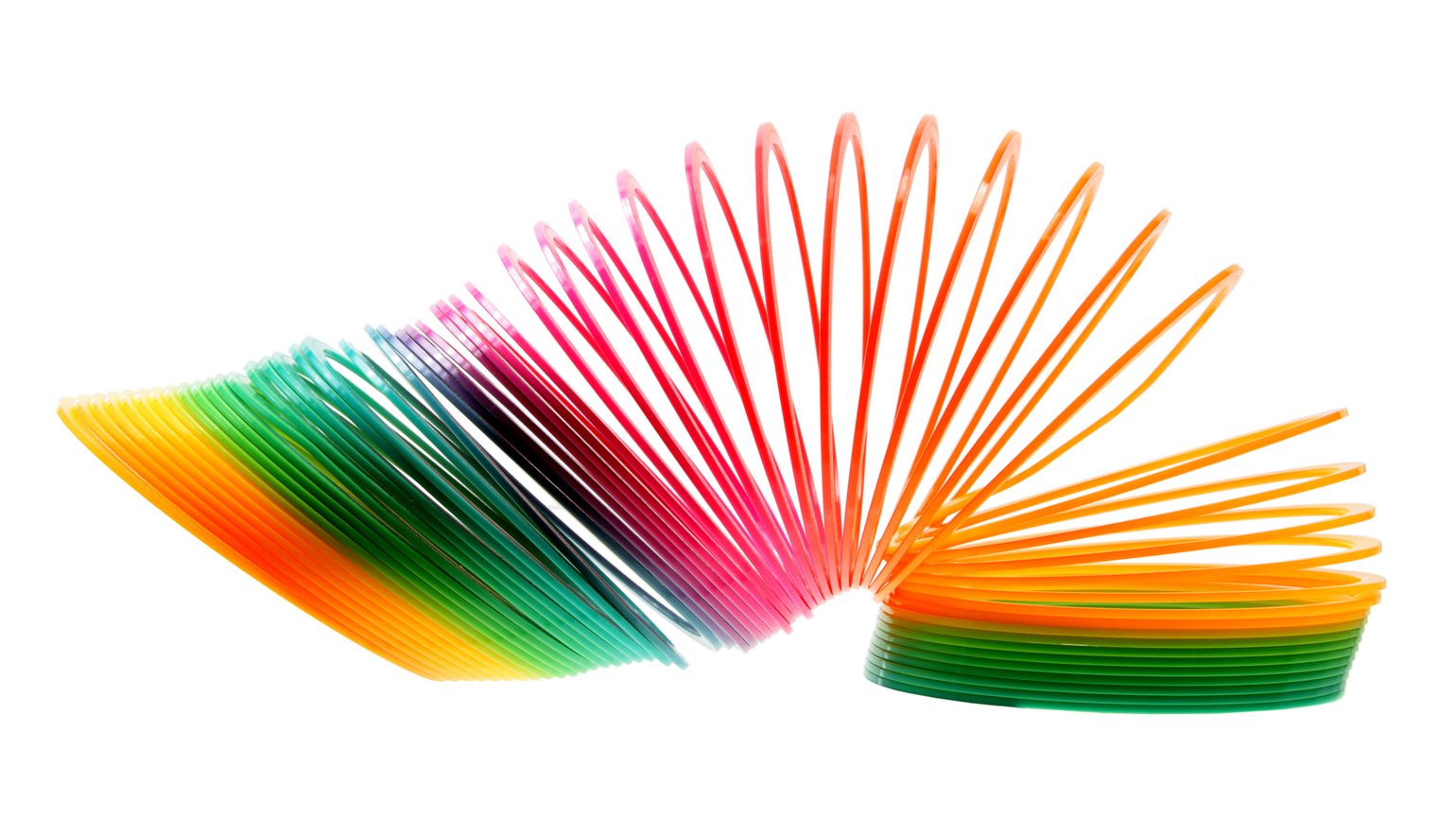 Colorful slinky in motion.