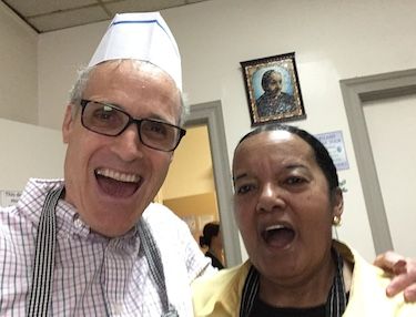 Rick and Marilyn singing at the soup kitchen.